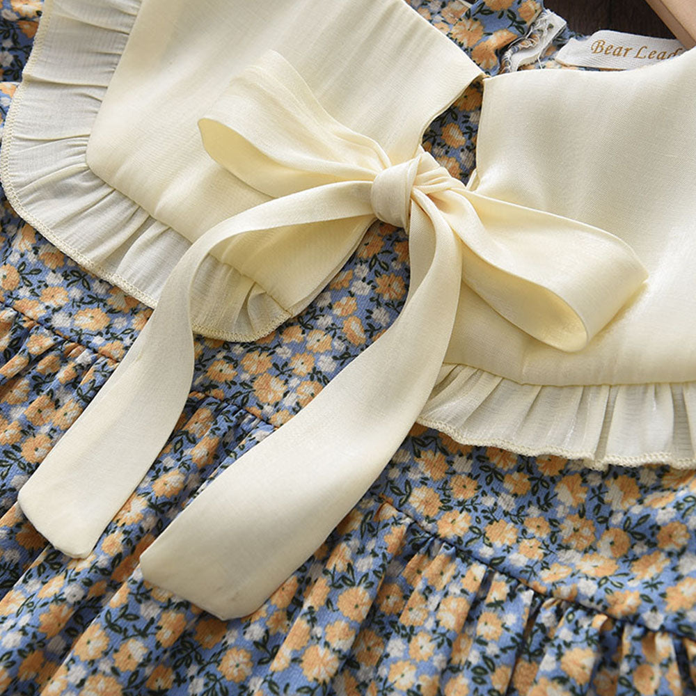 Girls Floral Summer Dress – Bow Peter Pan Collar A-Line Princess Dress