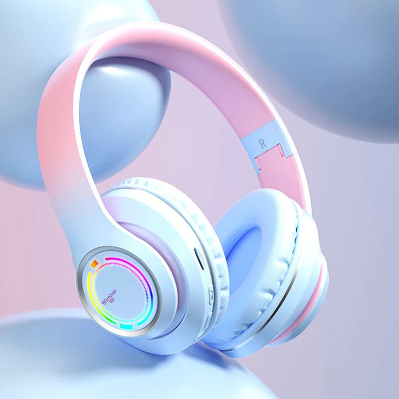 Kids wireless bluetooth headphones with LED lights SD card 3-12Y