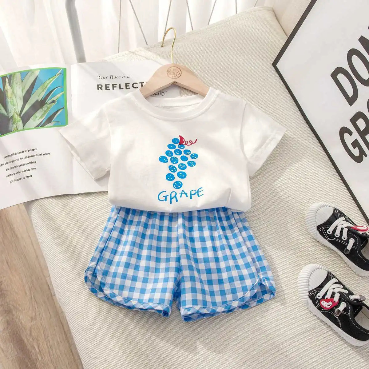 Kids' 2-Piece Summer Set – Fruit Print Top & Plaid Shorts - photo 6