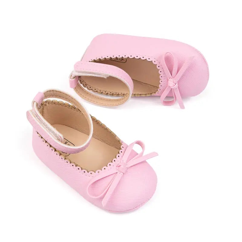 Baby Girls' Leather First Walker Shoes – Soft Sole Bow Flats (0–18M) - photo 3