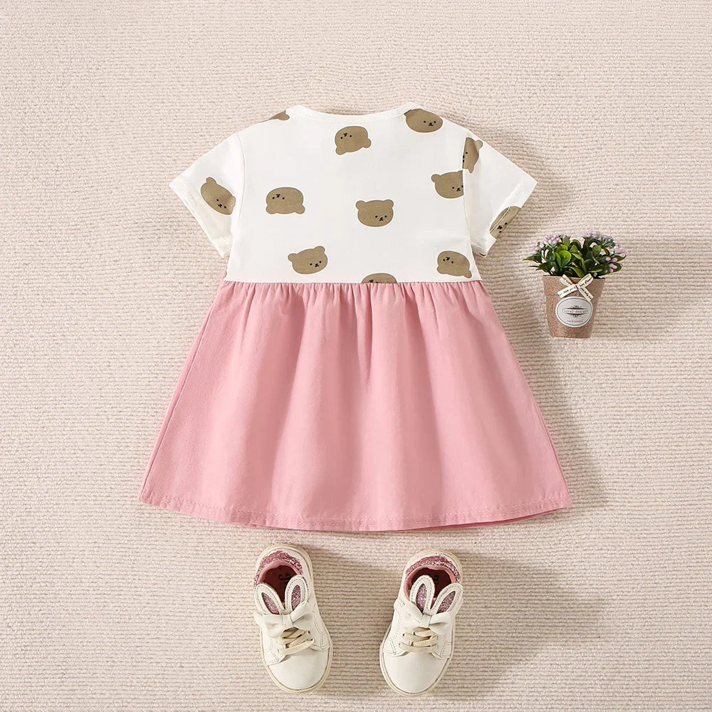 Baby Girl Teddy Bear Short Sleeve Cotton Dress – Summer | 6M–3Y - photo 6