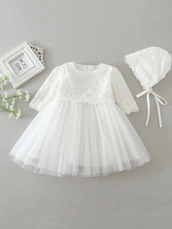 Baby Girls' Lace Christening Dress with Bonnet | 0-18M