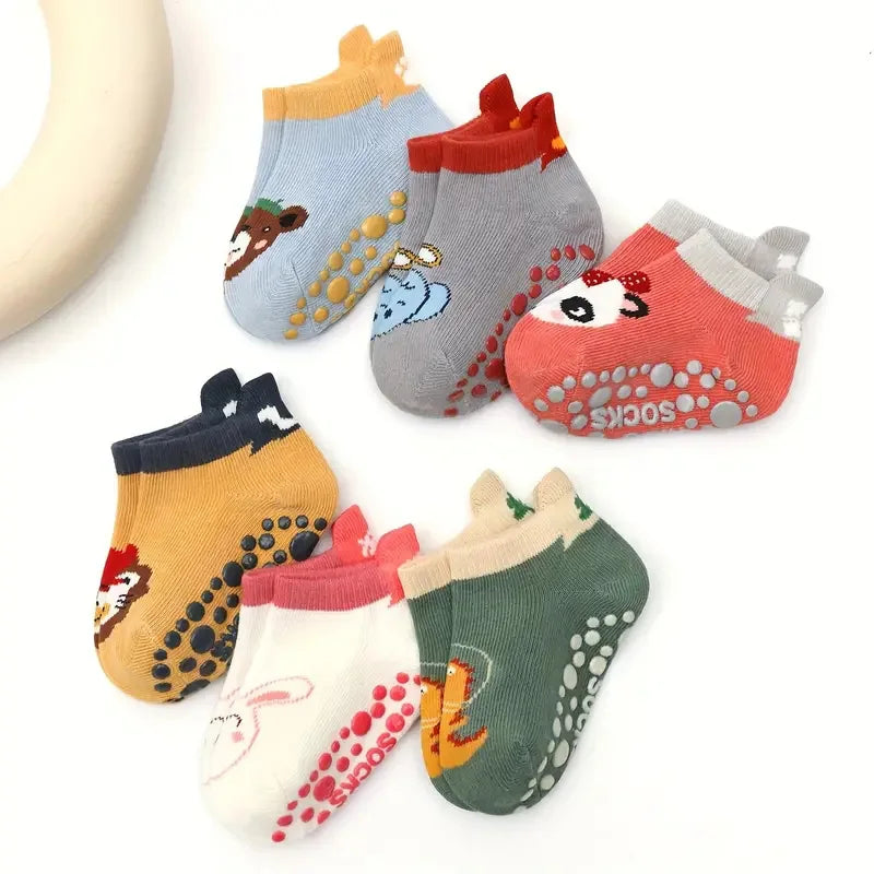 Kids cotton socks 6 pairs cute animal non-slip