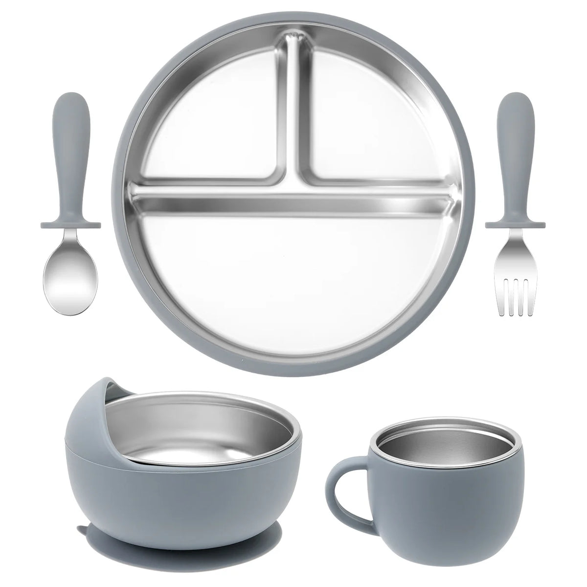Stainless Steel Baby Feeding Set — 5-Piece Plate, Bowl, Cup & Cutlery | 6M+ - photo 11