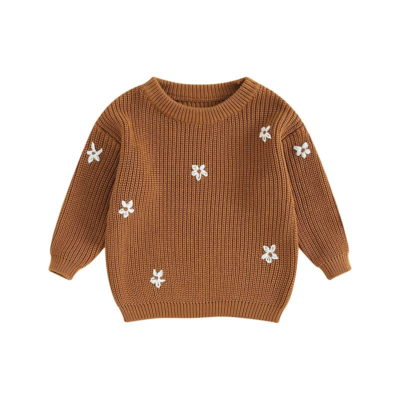 Baby Girl Knit Flower Sweater — Soft Pullover Knitwear | 0–7Y