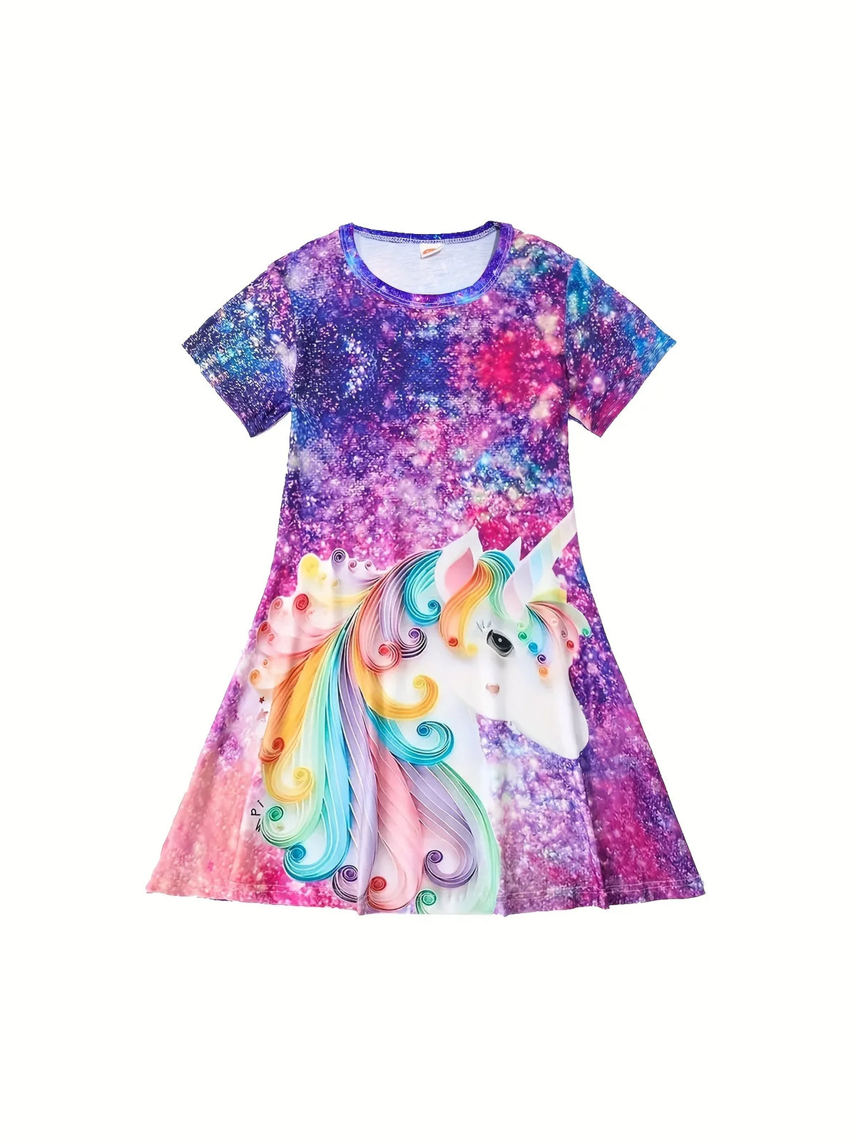 Rainbow unicorn starry print girls dress