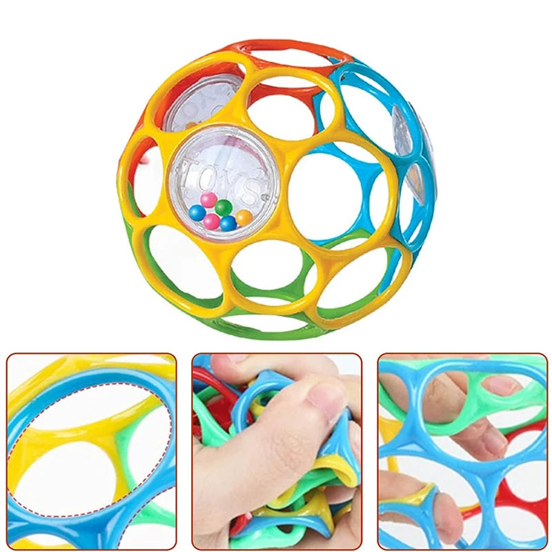 Soft baby grasping ball with bell sensory rattle toy
