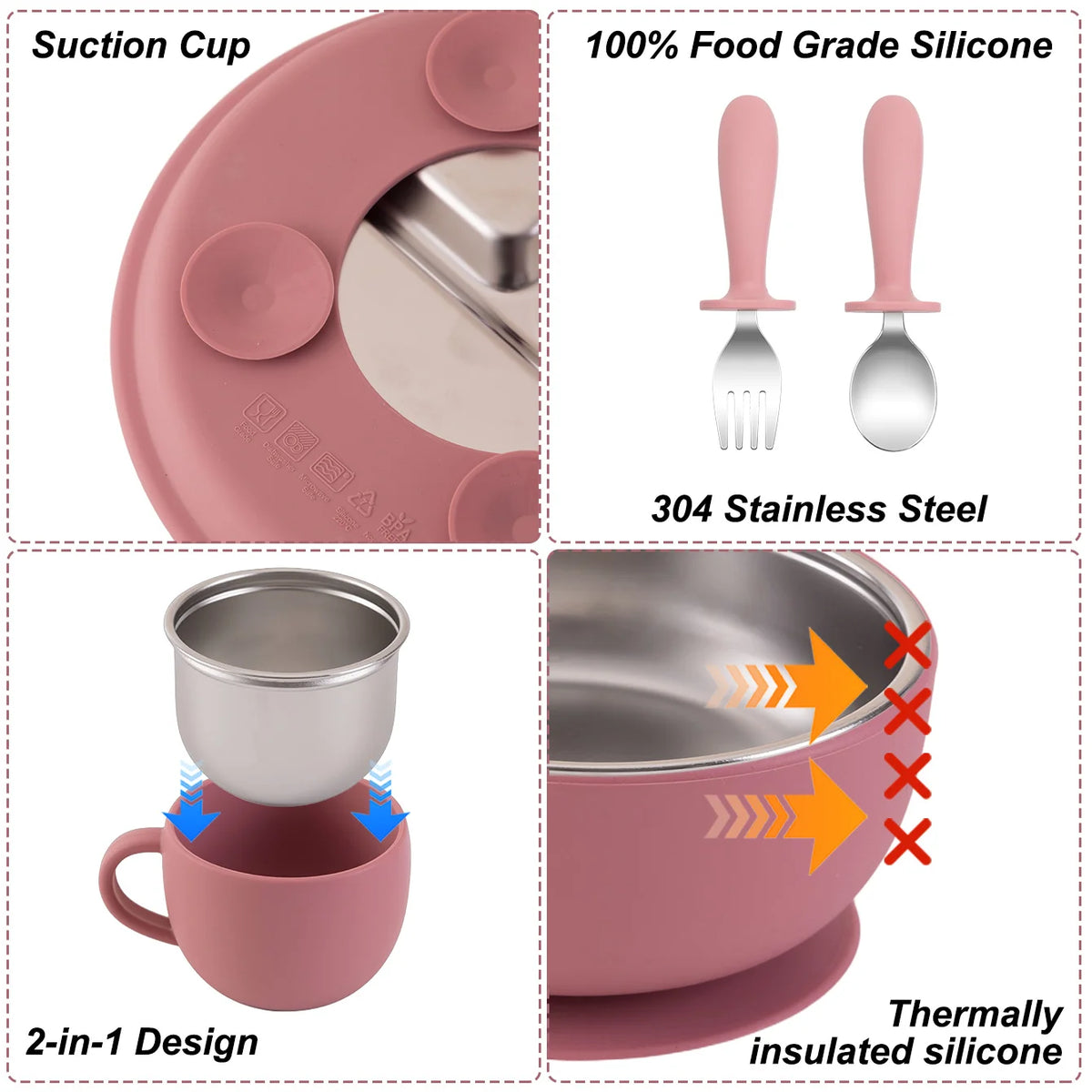 Stainless Steel Baby Feeding Set — 5-Piece Plate, Bowl, Cup & Cutlery | 6M+ - photo 4