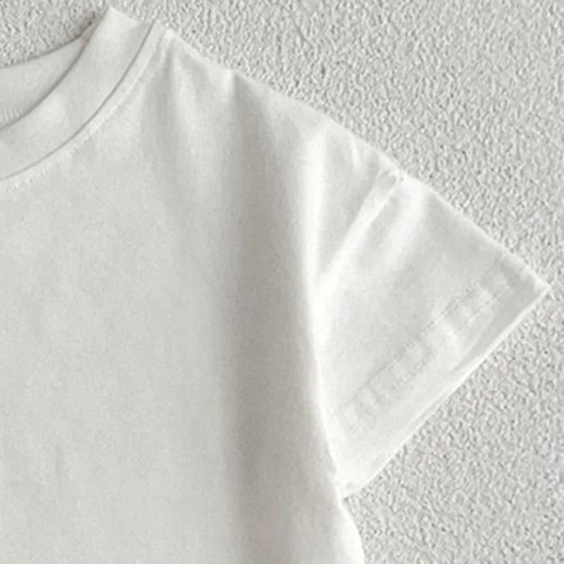 Maglietta in Cotone per Neonati — Top a Maniche Corte Tinta Unita | 0-4A
