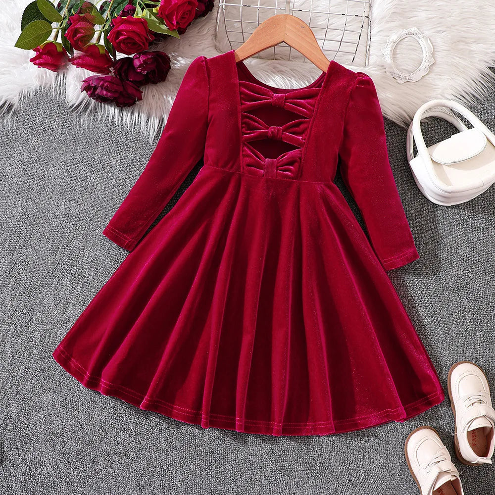 Girls' Velvet Bow Party Dress - Kindle Kids ABC - view 7