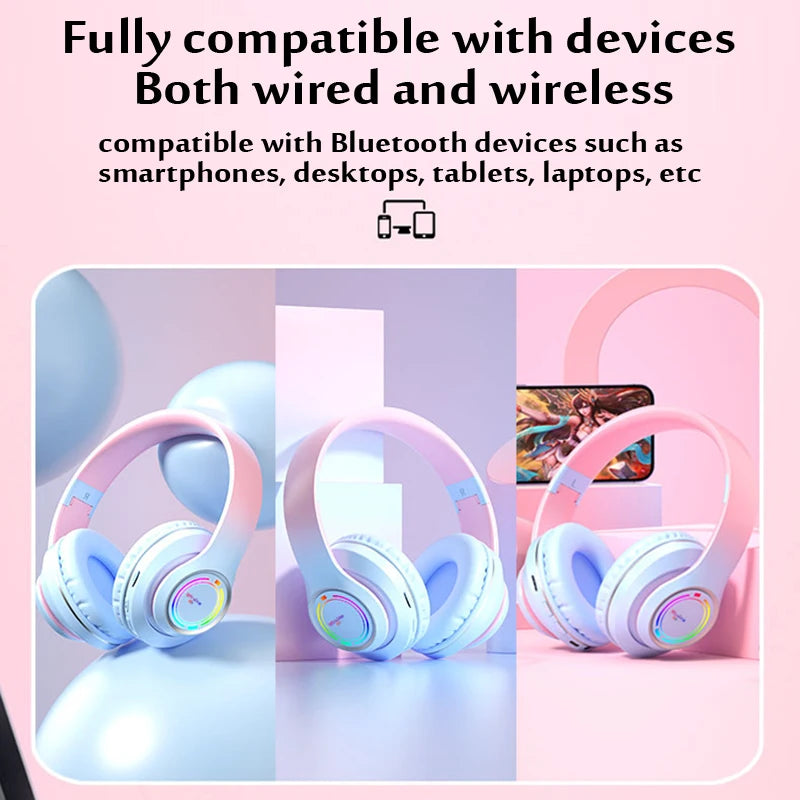 Kids wireless bluetooth headphones with LED lights SD card 3-12Y