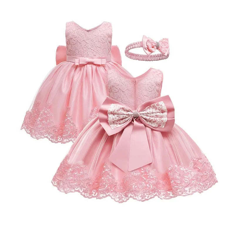 Baby Girls' Lace Christening Dress with Bow Headband - Kindle Kids ABC - view 6