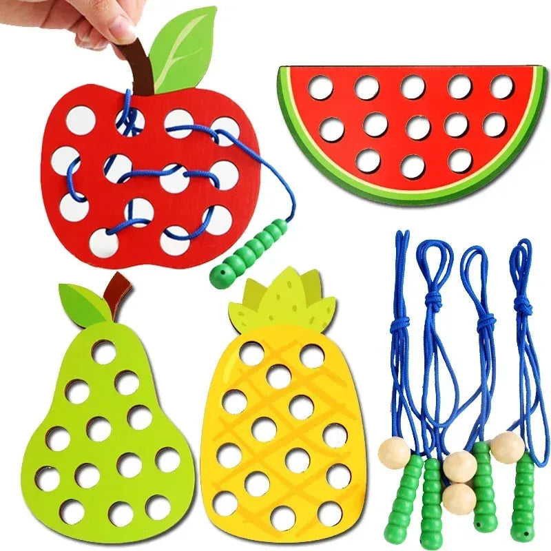 Wooden lacing threading fruit beads fine motor toy - photo 3