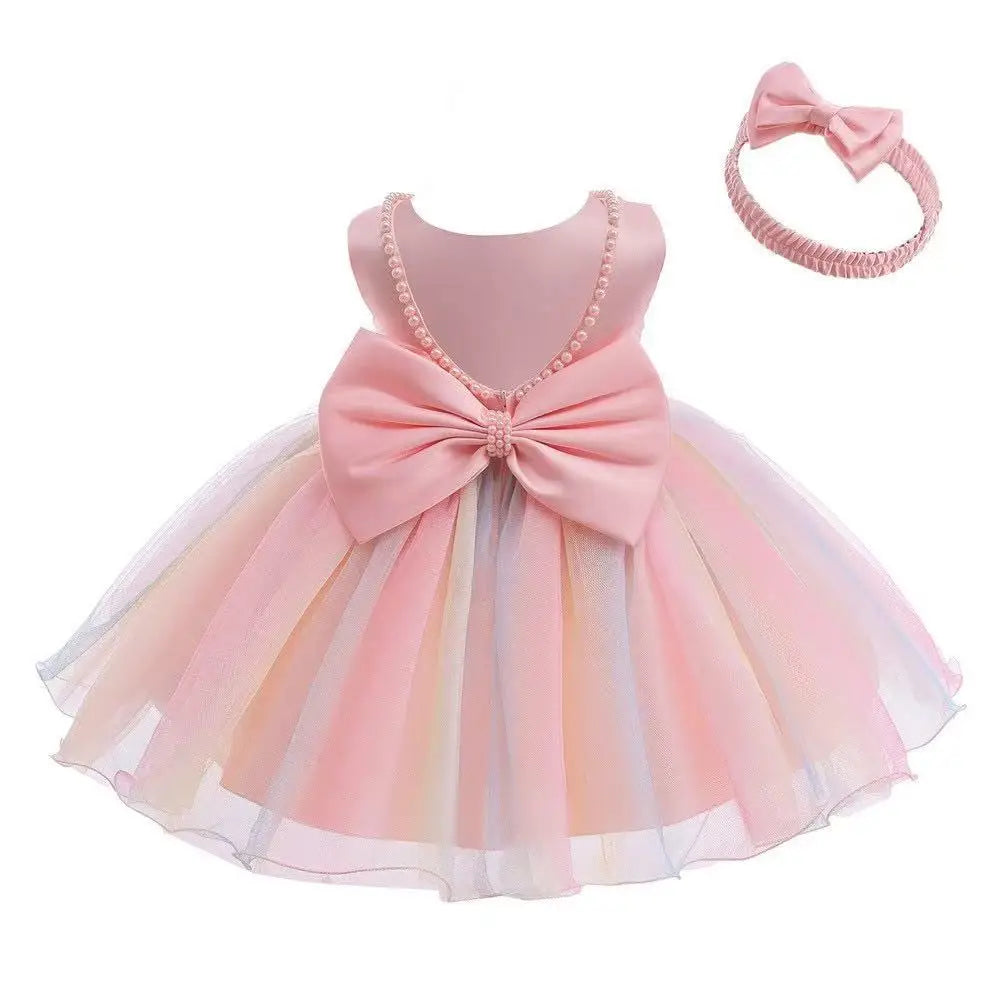Girls' Beaded Backless Bow Dress with Headband - Kindle Kids ABC - view 6
