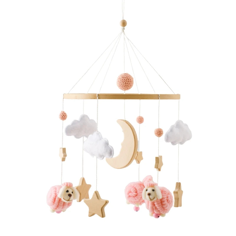 Wooden Crib Mobile with Bear, Moon & Stars — Nursery Bed Bell Toy