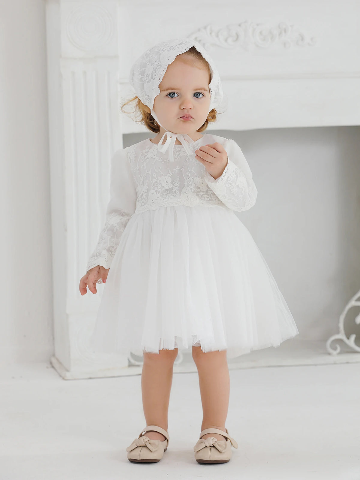 Baby Girls' Lace Christening Dress with Bonnet - Kindle Kids ABC - view 5