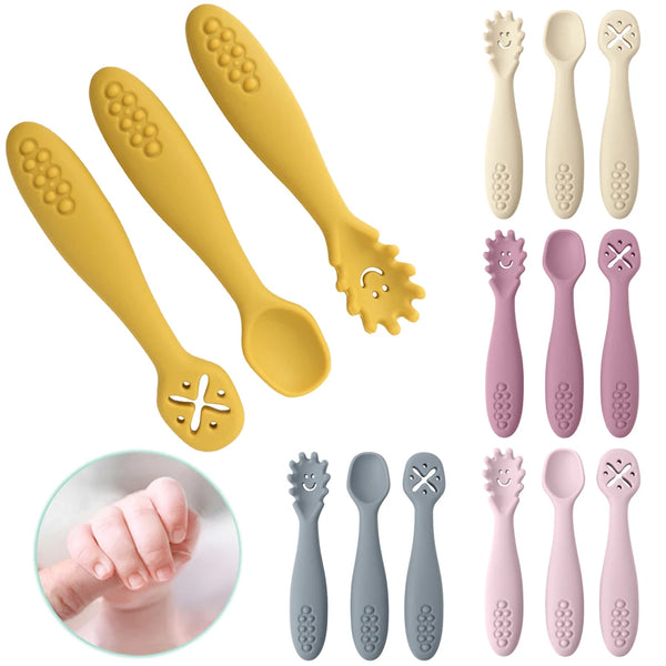 Silicone Baby Self-Feeding Set — 3-Piece Spoon, Fork & Masher | 6M+ - photo 1