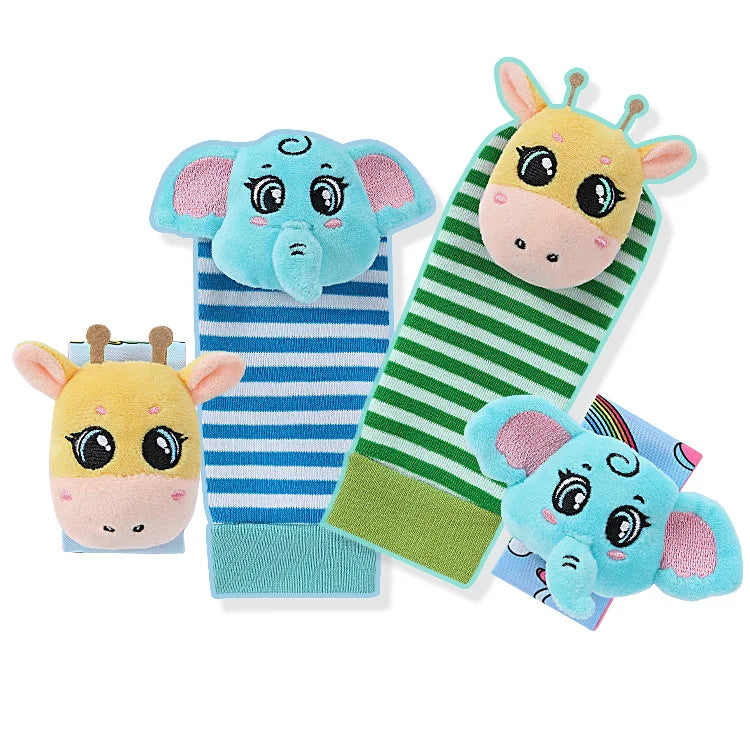 Baby Wrist Rattles & Animal Socks Set – Sensory Toys for Newborns (0–12M)