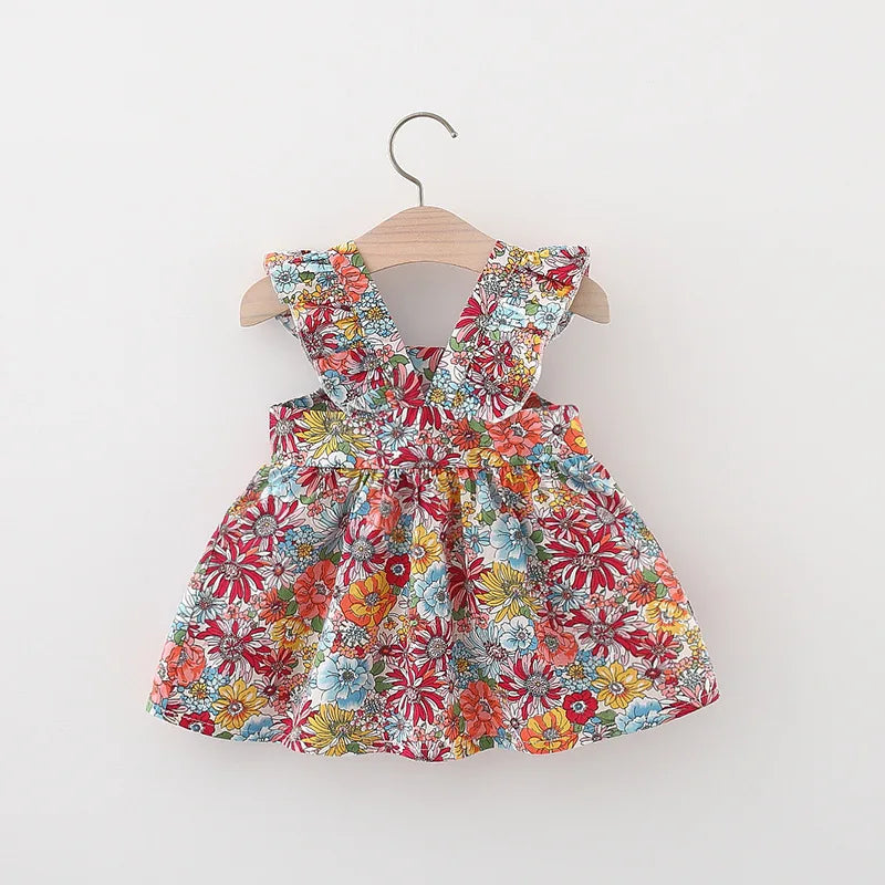 Baby Girl Summer Floral Dress with Straw Bag – Vintage Garden Style