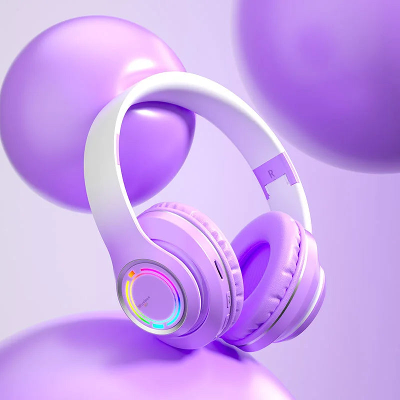 Kids wireless bluetooth headphones with LED lights SD card 3-12Y