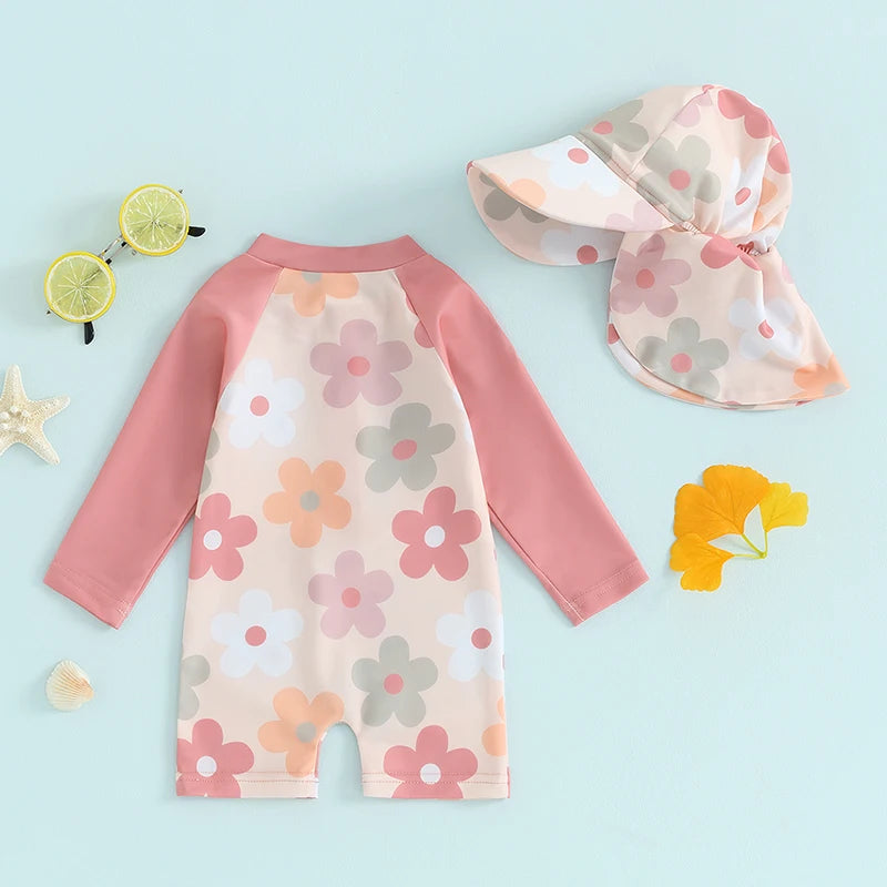 Baby Girls Rash Guard Swimsuit & Sun Hat Set — photo 2