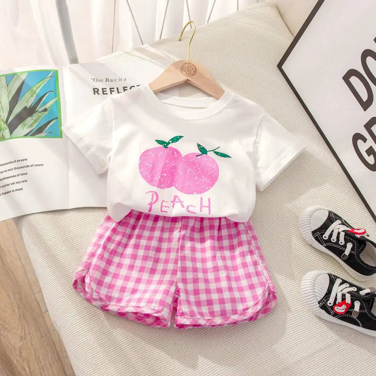 Kids' Top & Plaid Shorts Set Fruit Print - Kindle Kids ABC