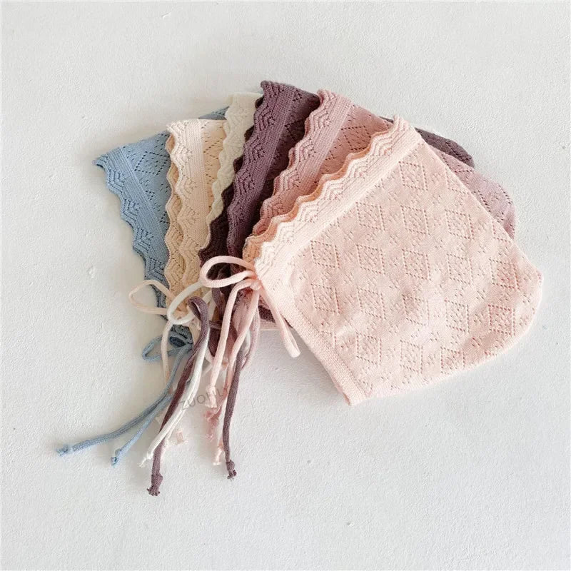 Baby Girl Knit Cotton Hat — Lace Flower Bonnet Cap | 0–4Y