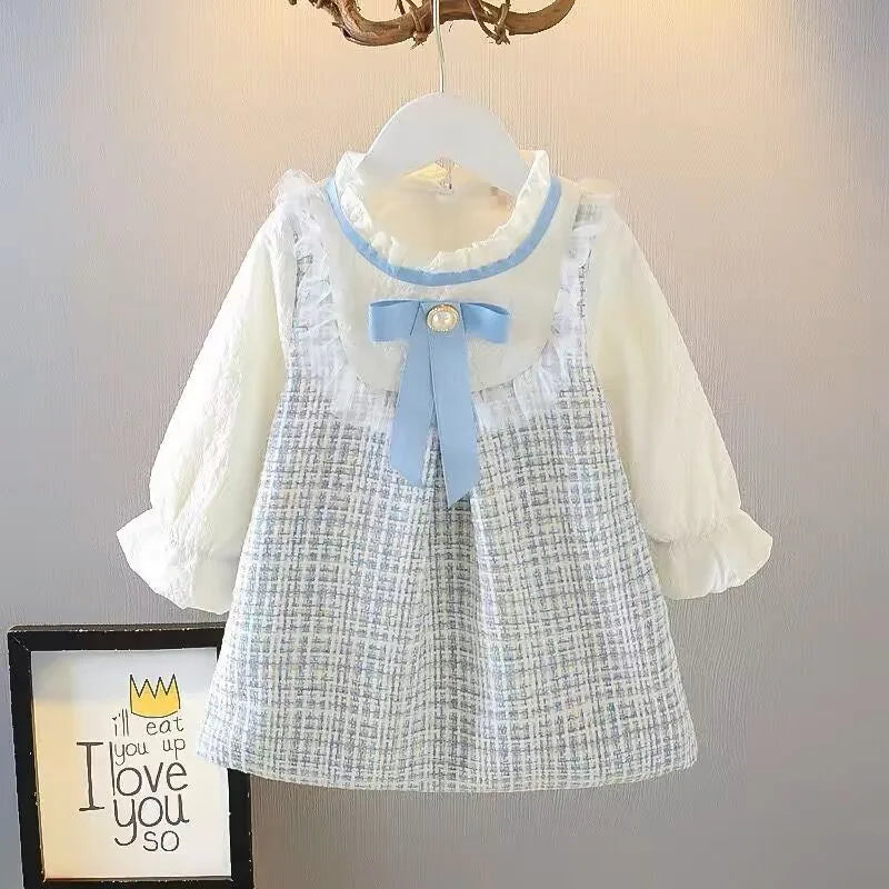 Girls Long Sleeve Cotton Bow Dress – Korean Style Casual | 9M–3Y - photo 2
