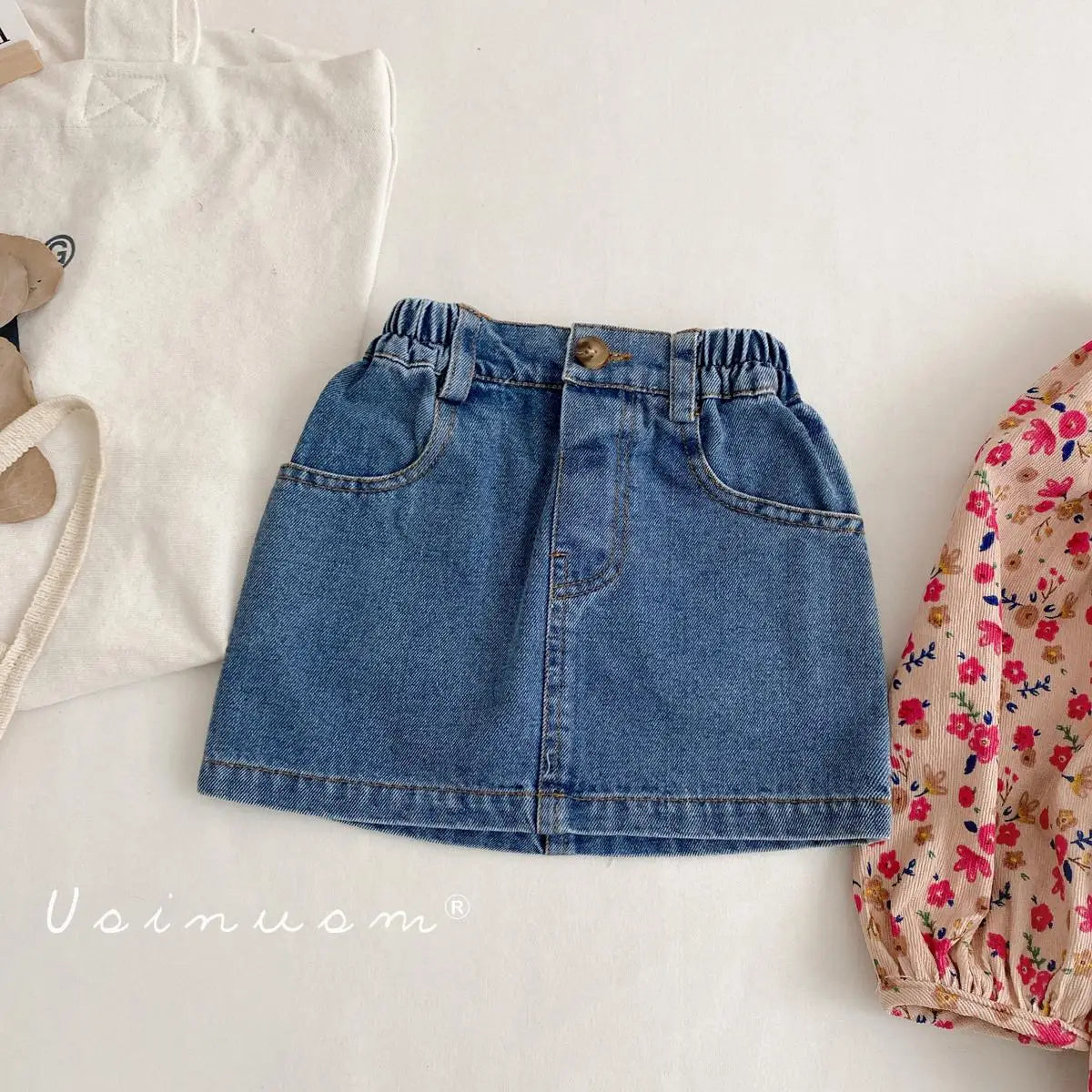 Girls denim A-line skirt, Korean summer style — Kindle Kids ABC