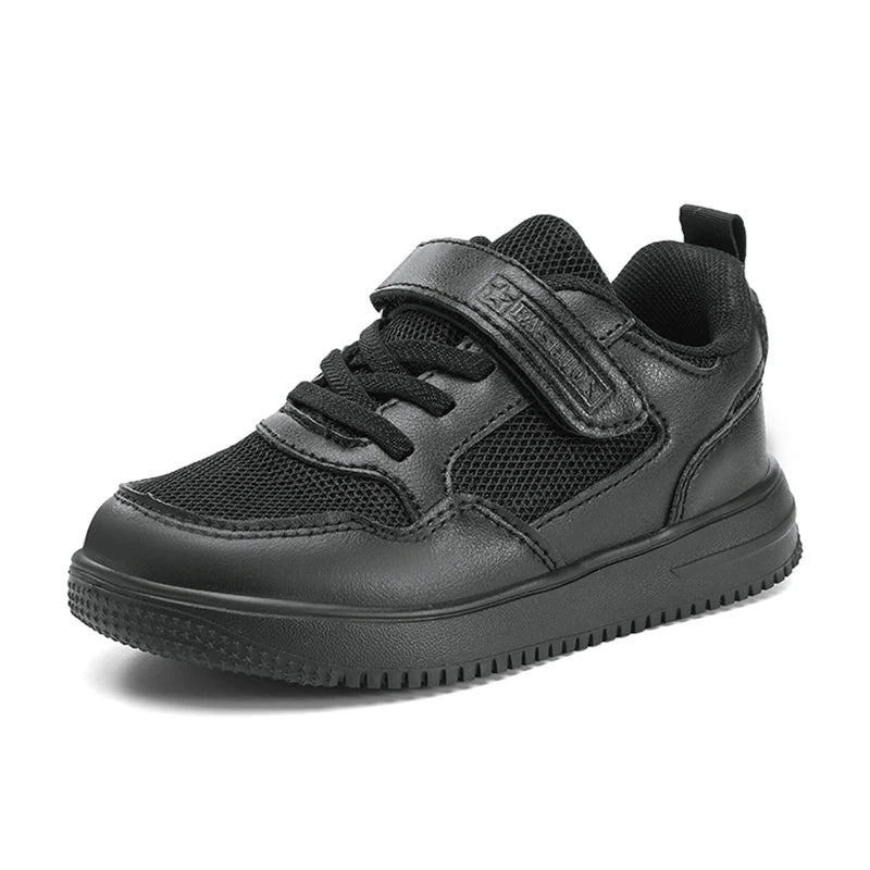 Kids Casual Sport Sneakers — Black Leather Non-Slip | 7–13Y - photo 7