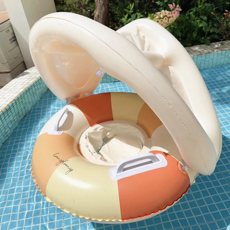 Baby pool float seat inflatable ring with sunshade, ages 6M-3Y - photo 5