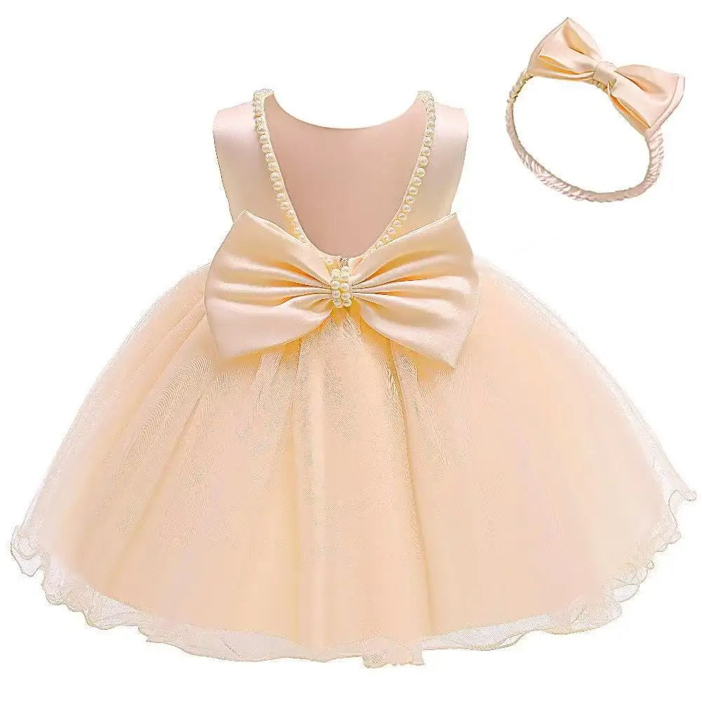 Girls' Beaded Backless Bow Dress with Headband - Kindle Kids ABC - view 3