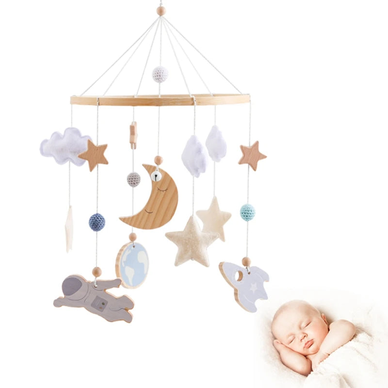 Wooden Crib Mobile with Bear, Moon & Stars — Nursery Bed Bell Toy