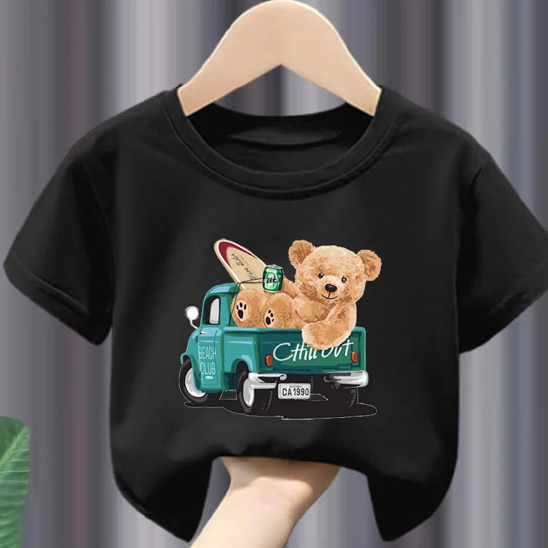 Teddy bear print cotton t-shirt, kids summer casual tee - Kindle Kids ABC - view 2