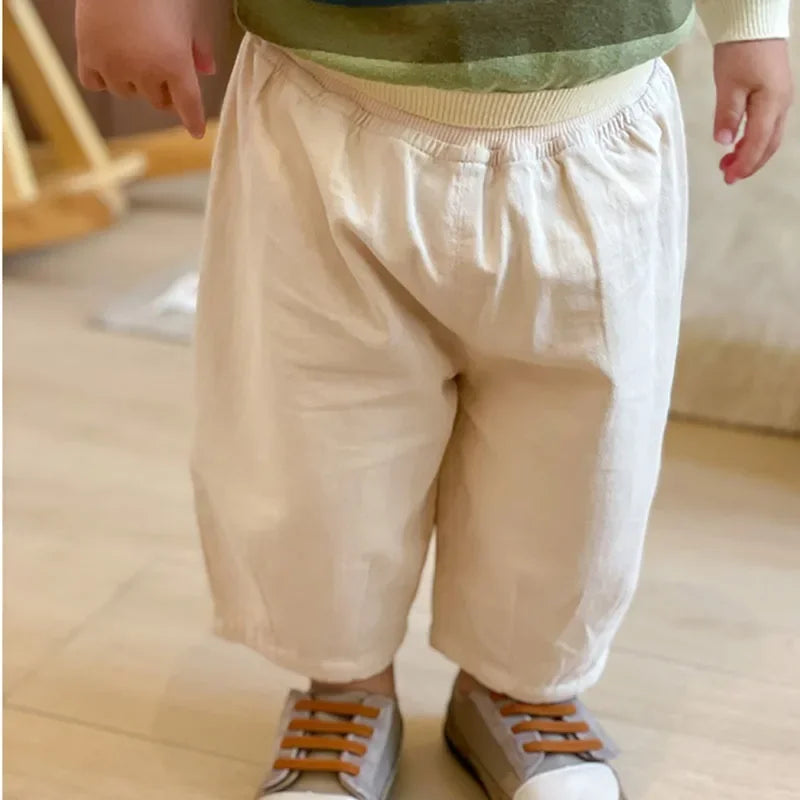 Kids Cotton Casual Pants — Loose Ankle-Length Trousers | 6M–7Y