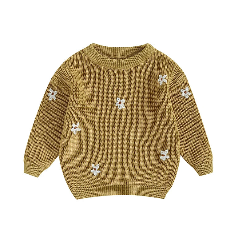 Baby Girl Knit Flower Sweater — Soft Pullover Knitwear | 0–7Y