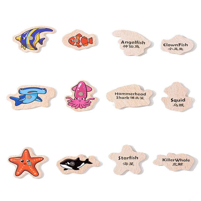 Wooden magnetic fishing game marine life toy - photo 2