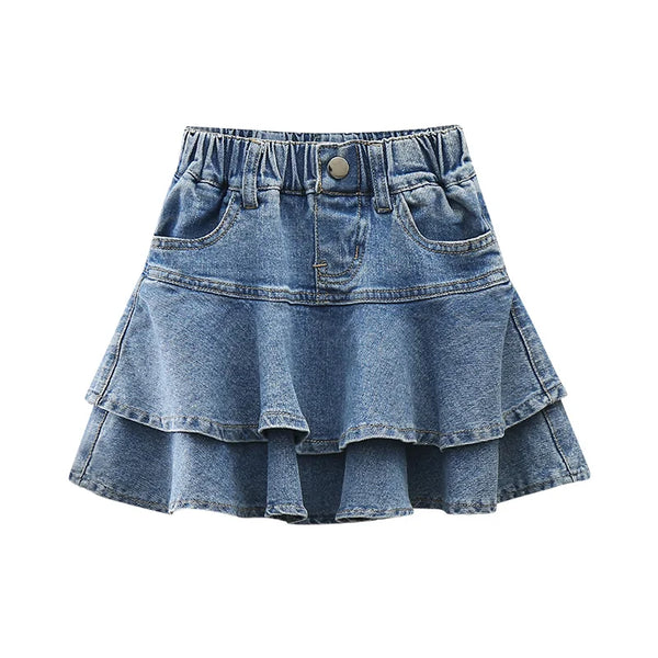 Kids Double-Layer Denim Skirt — Elegant Summer Streetwear 2-12Y
