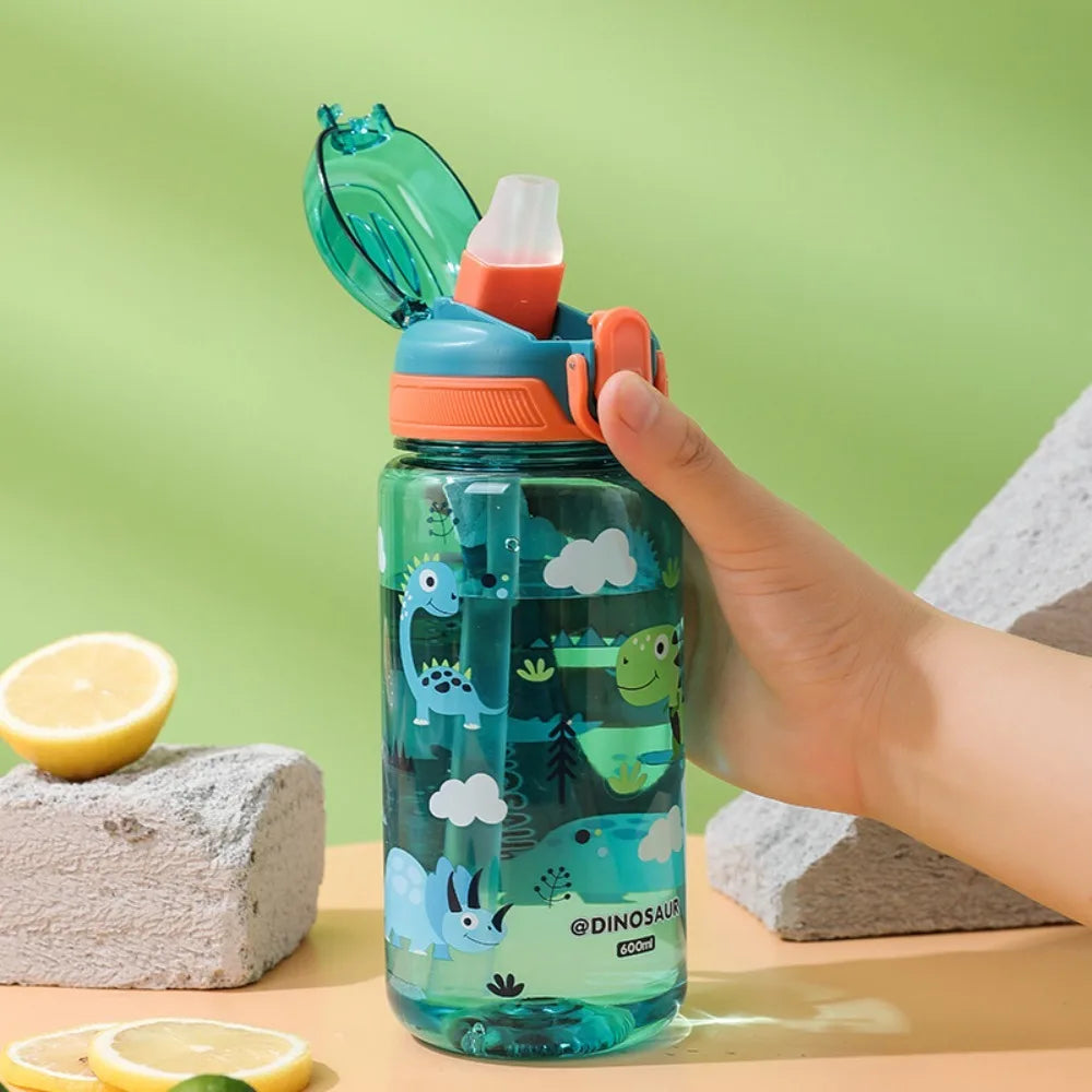 Kids water bottle with straw 600ml leak-proof Tritan cup