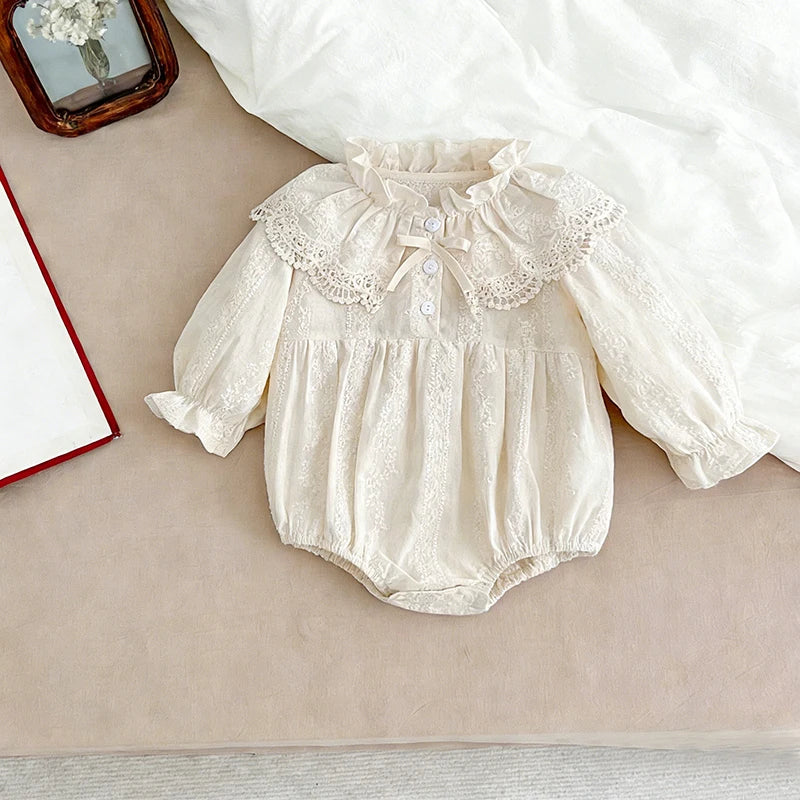 Lace Peter Pan Collar Cotton Romper - Kindle Kids ABC - view 4