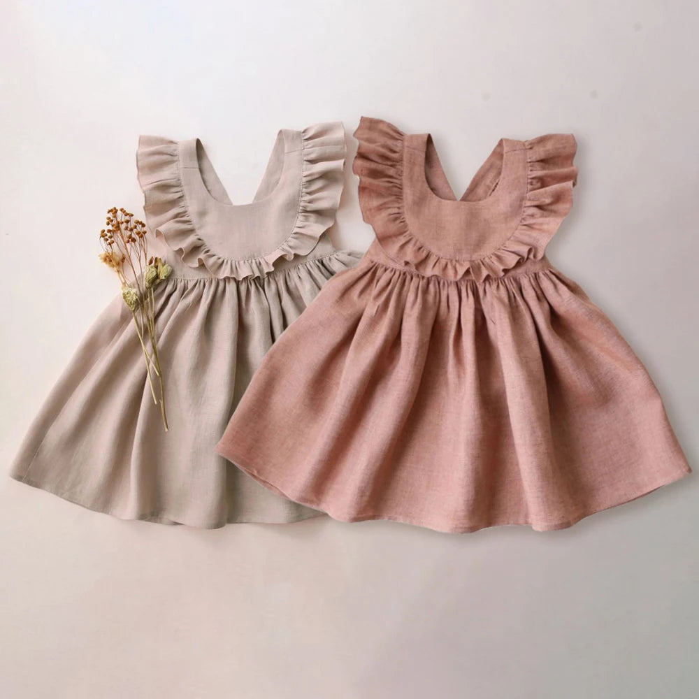 Toddler Girls Linen Cotton Dress | Pink Summer - photo 1
