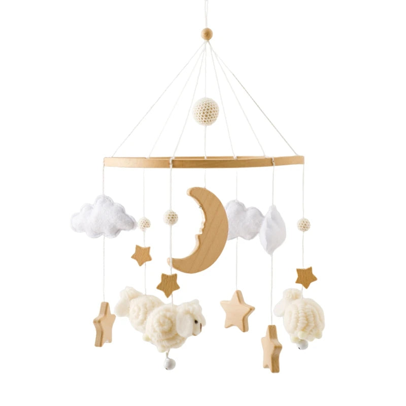 Wooden Crib Mobile with Bear, Moon & Stars — Nursery Bed Bell Toy