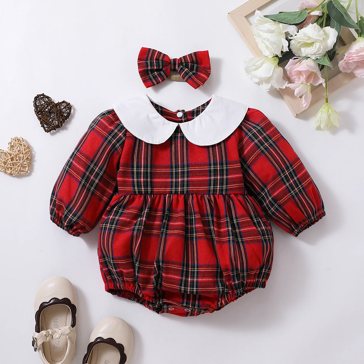 Red Plaid Cotton Baby Romper - Kindle Kids ABC