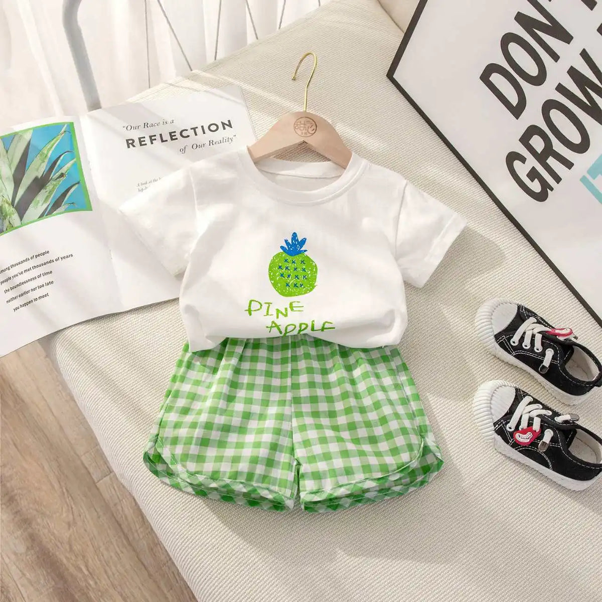 Kids' 2-Piece Summer Set – Fruit Print Top & Plaid Shorts - photo 7