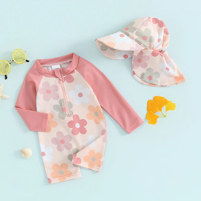 Baby Girls Rash Guard Swimsuit & Sun Hat Set — photo 4