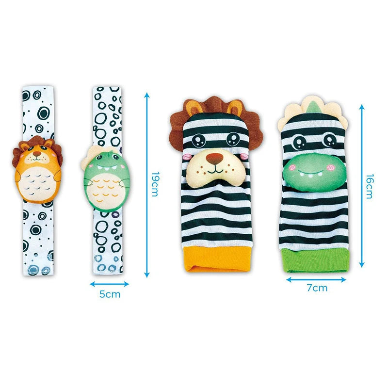 Baby Wrist Rattles & Animal Socks Set – Sensory Toys for Newborns (0–12M)