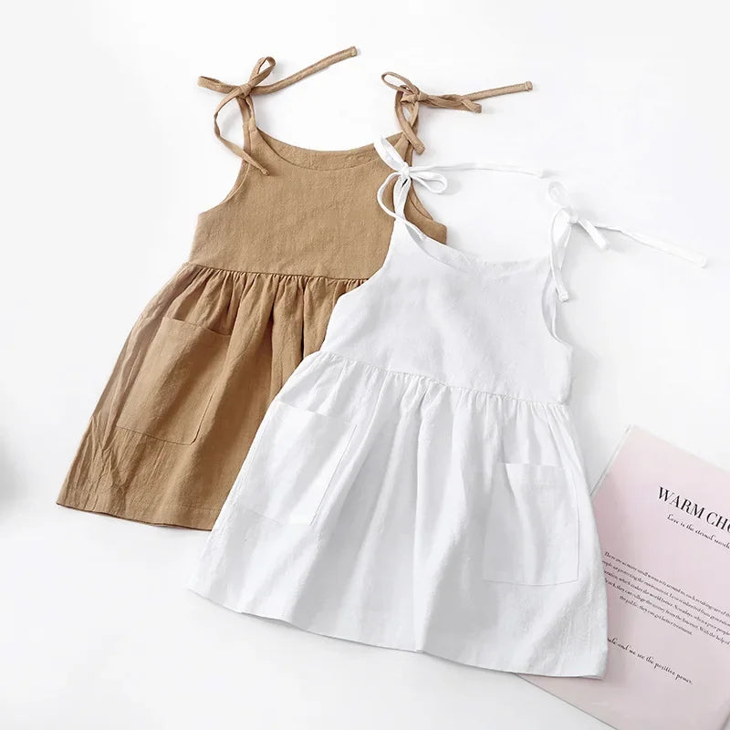 Girls Cotton Sundress - Solid Sleeveless Slip Dress 1-6Y - photo 2