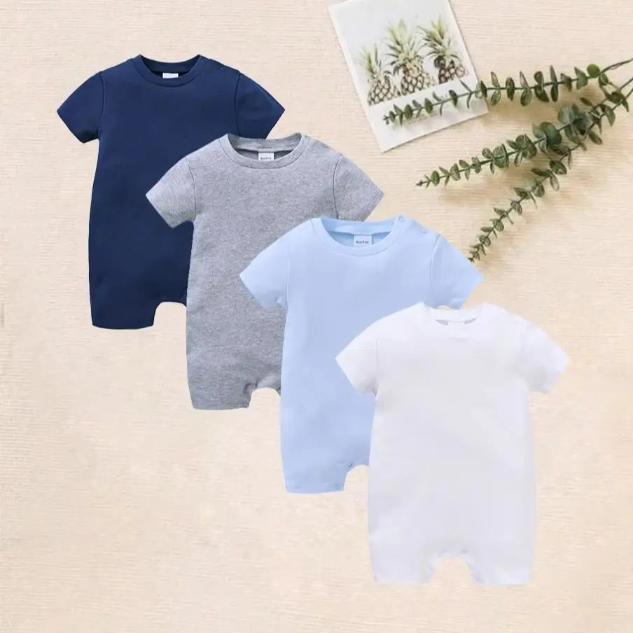 Unisex Cotton Baby Romper Bodysuit 0-12M Solid Colours Short Sleeve - photo 9