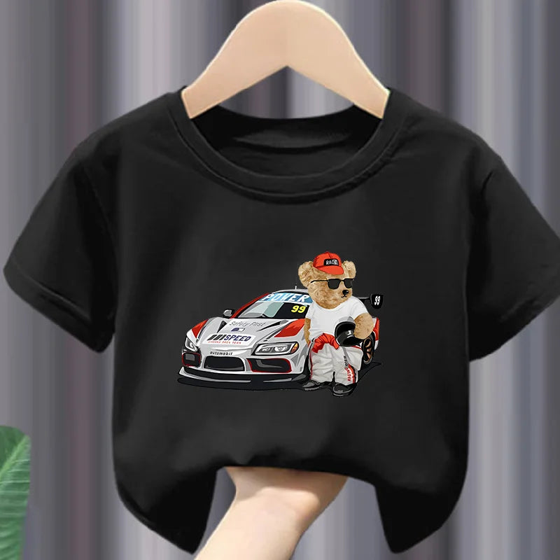 Teddy bear print cotton t-shirt, kids summer casual tee - Kindle Kids ABC - view 9