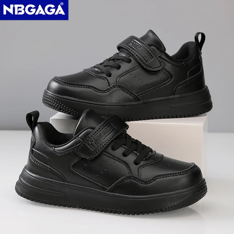 Kids Casual Sport Sneakers — Black Leather Non-Slip | 7–13Y - photo 1
